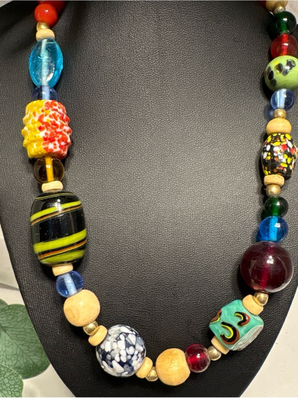 Handcrafted Multicolor Glass & Wood Bead Necklace - Boho Style